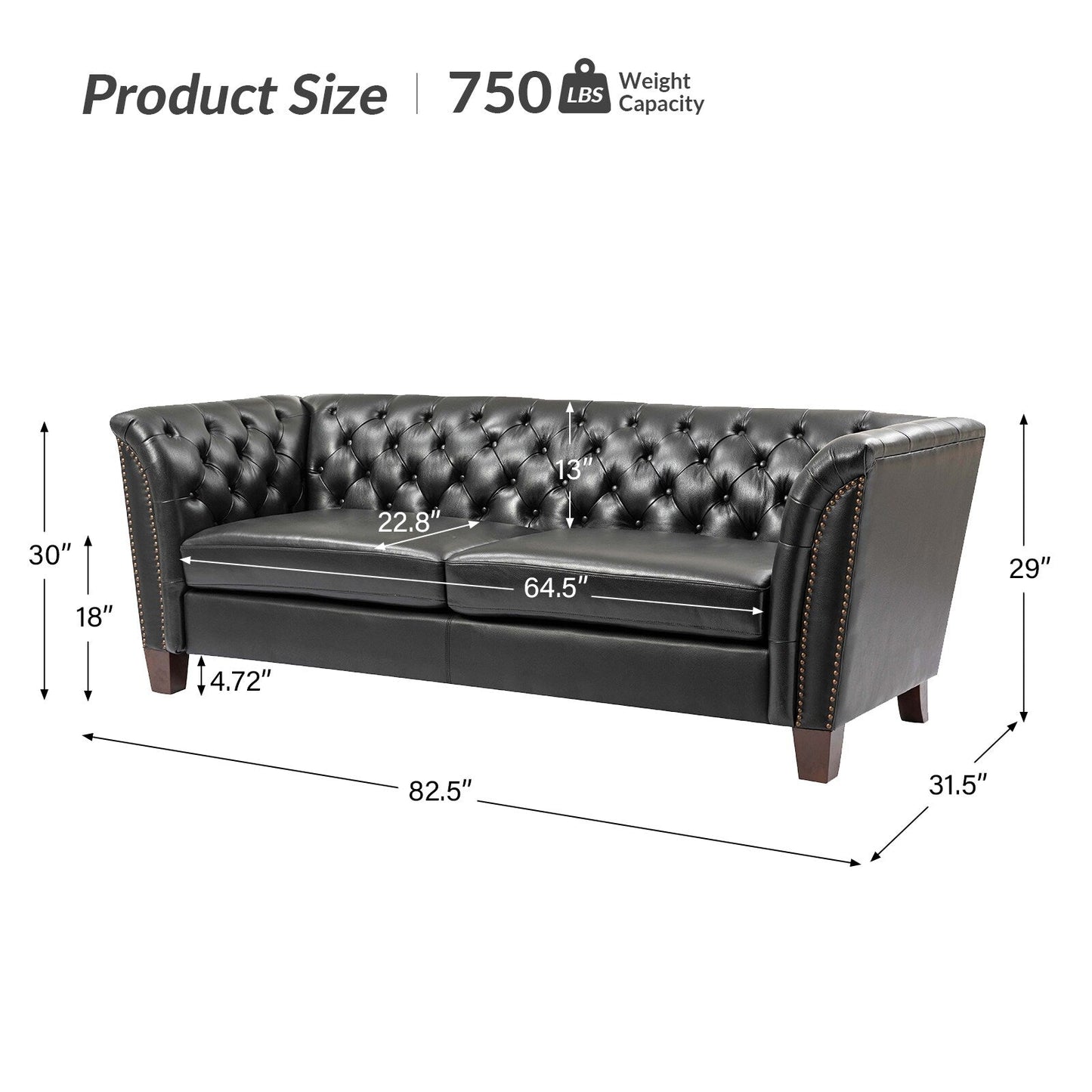 Canapé capitonné Regina 82,5 en cuir véritable pour salon par HULALA HOME