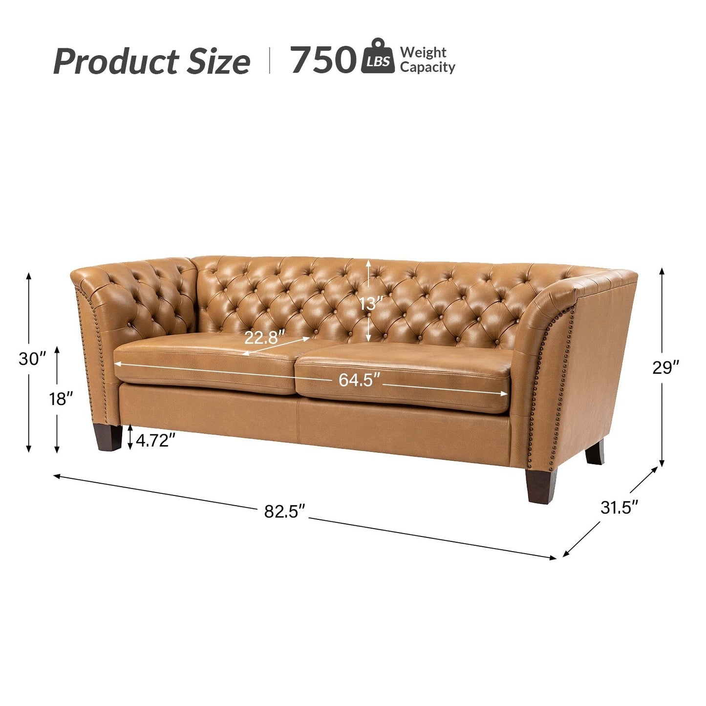 Canapé capitonné Regina 82,5 en cuir véritable pour salon par HULALA HOME