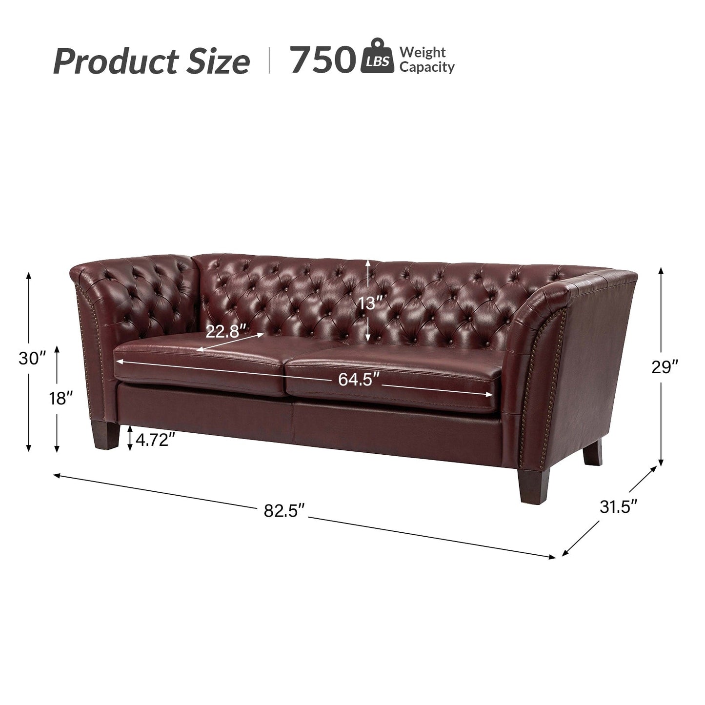 Canapé capitonné Regina 82,5 en cuir véritable pour salon par HULALA HOME