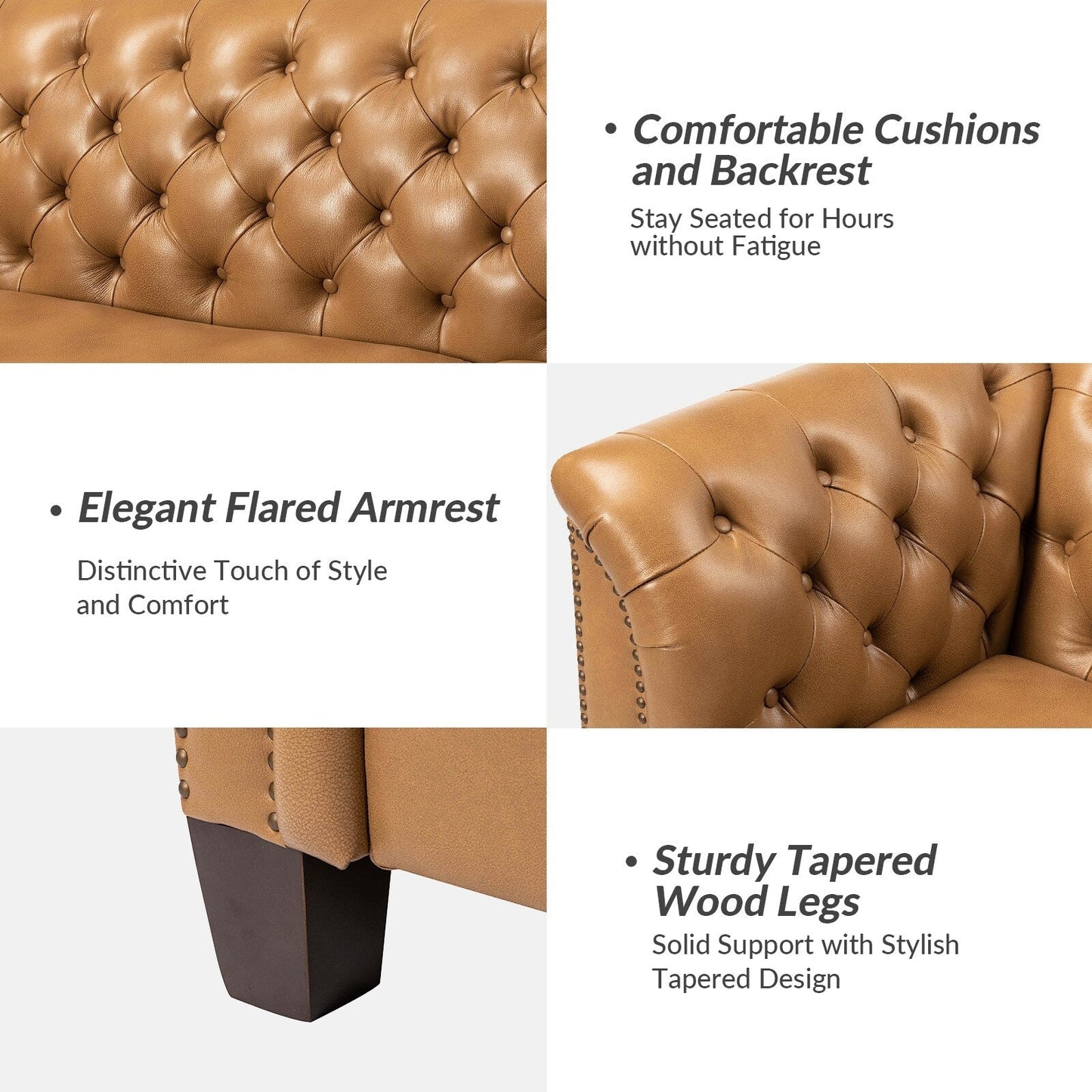 Canapé capitonné Regina 82,5 en cuir véritable pour salon par HULALA HOME