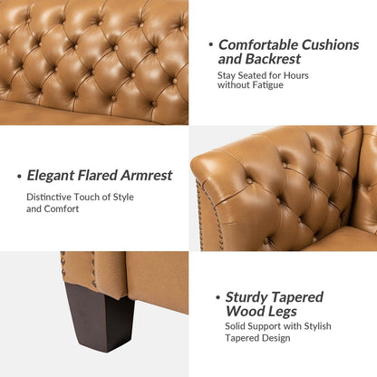 Canapé capitonné Regina 82,5 en cuir véritable pour salon par HULALA HOME