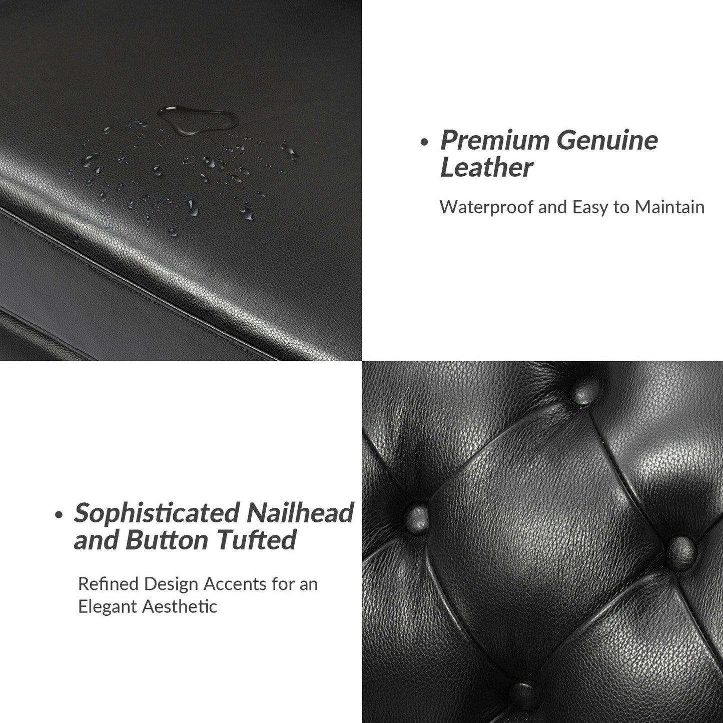 Canapé capitonné Regina 82,5 en cuir véritable pour salon par HULALA HOME