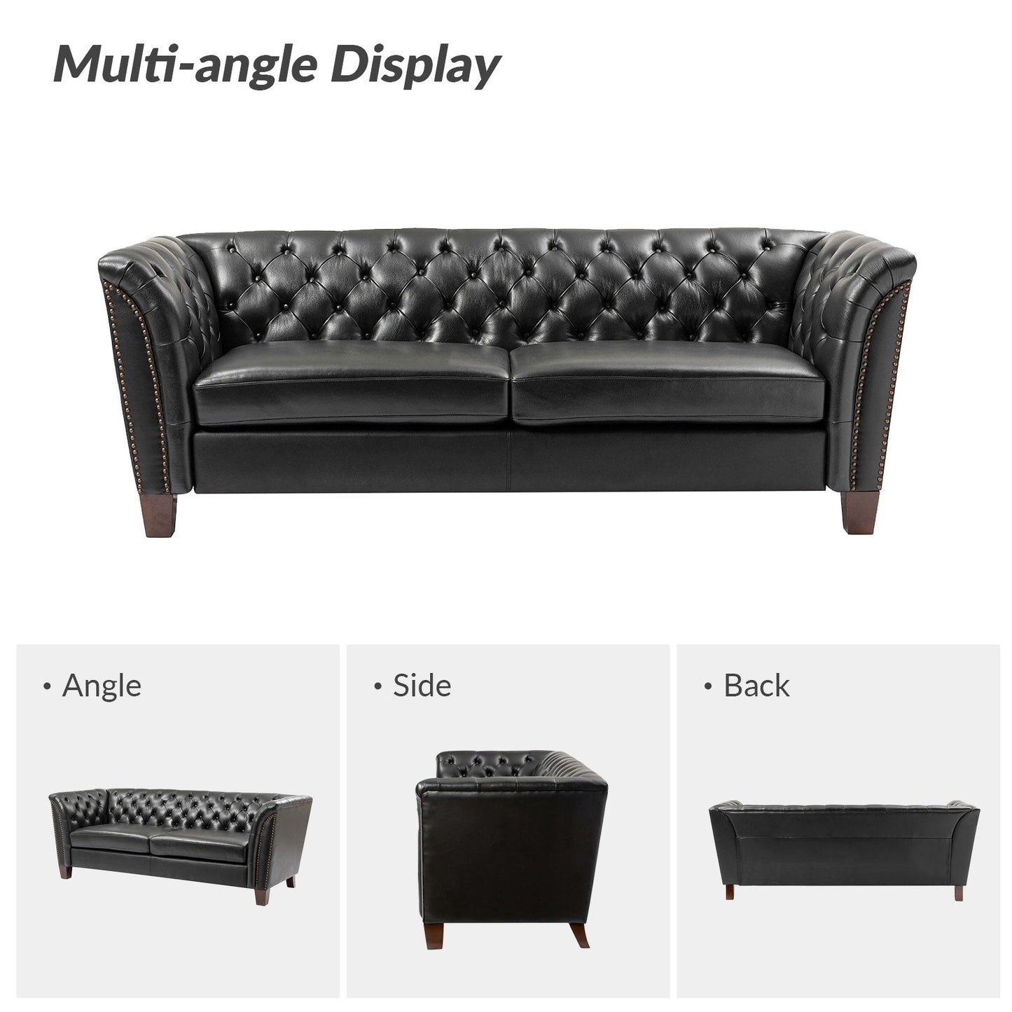 Canapé capitonné Regina 82,5 en cuir véritable pour salon par HULALA HOME