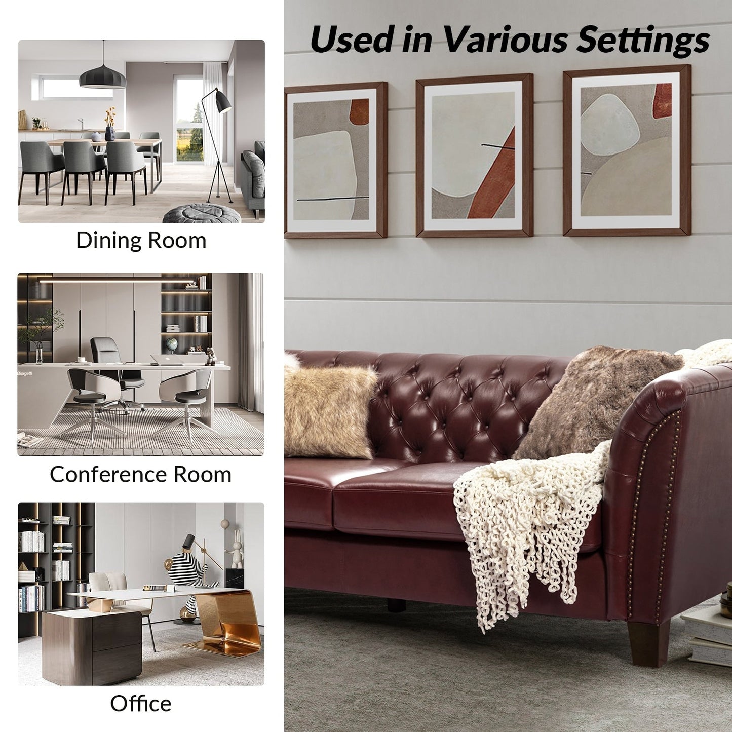 Canapé capitonné Regina 82,5 en cuir véritable pour salon par HULALA HOME