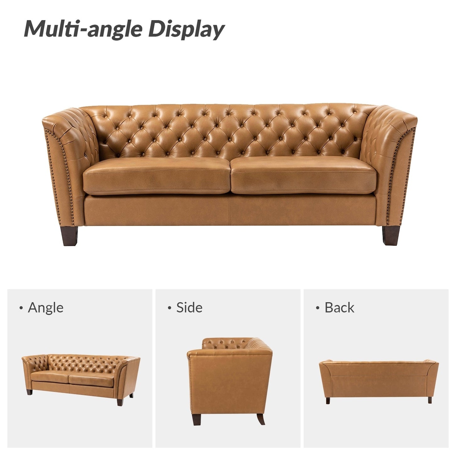 Canapé capitonné Regina 82,5 en cuir véritable pour salon par HULALA HOME