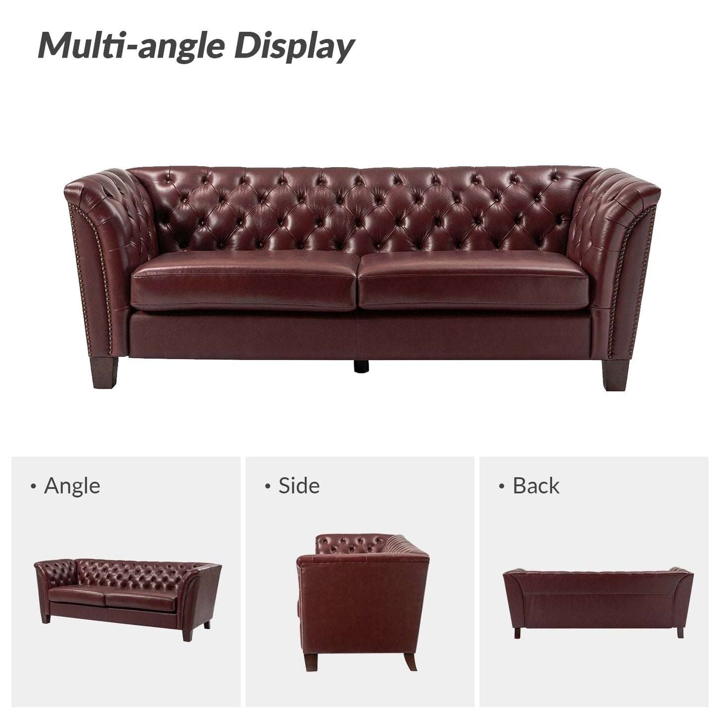 Canapé capitonné Regina 82,5 en cuir véritable pour salon par HULALA HOME