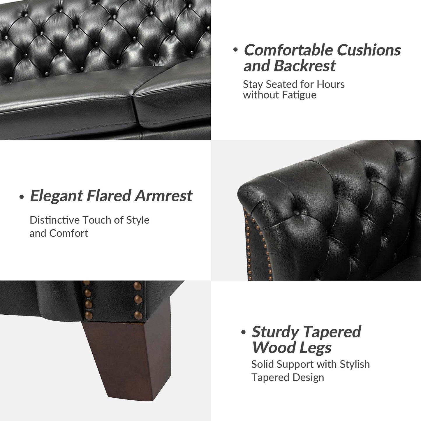 Canapé capitonné Regina 82,5 en cuir véritable pour salon par HULALA HOME