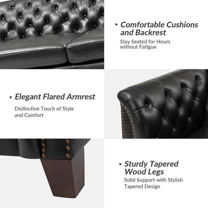 Canapé capitonné Regina 82,5 en cuir véritable pour salon par HULALA HOME