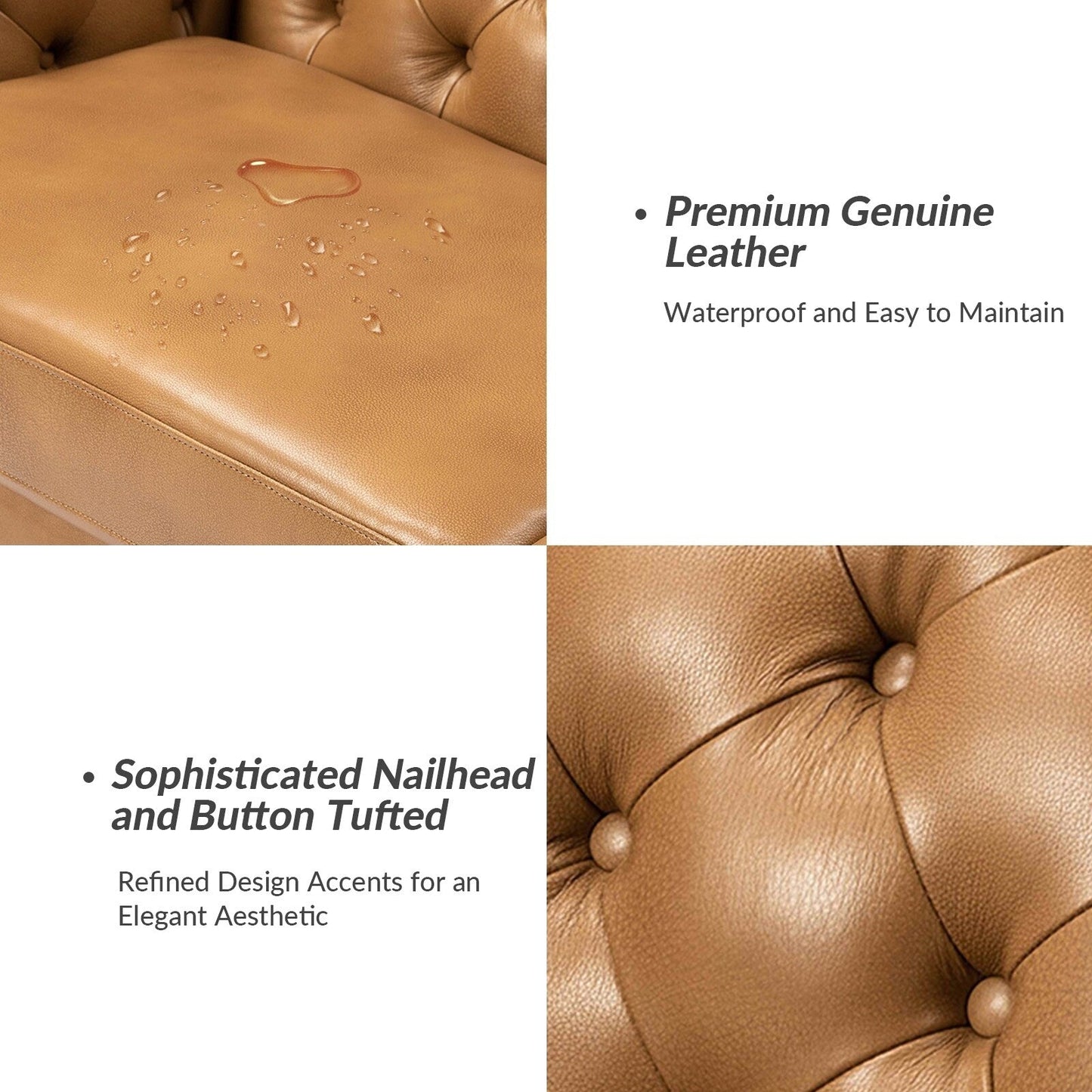 Canapé capitonné Regina 82,5 en cuir véritable pour salon par HULALA HOME