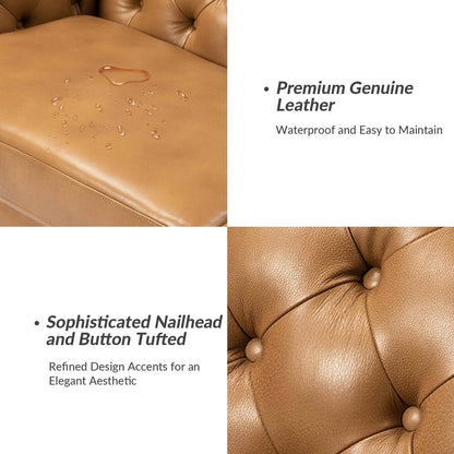 Canapé capitonné Regina 82,5 en cuir véritable pour salon par HULALA HOME