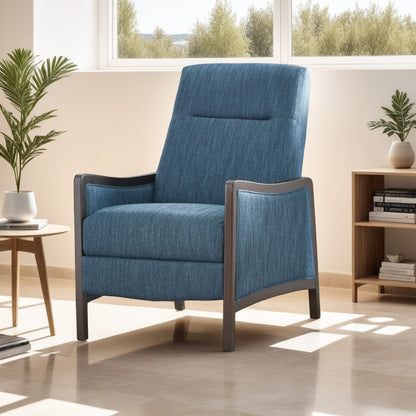 Fauteuil inclinable Reina Push Back, bouleau brun, tissu bleu marine