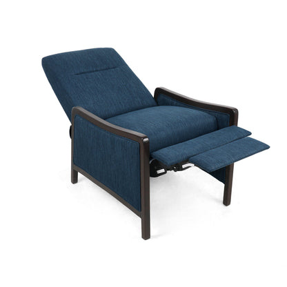 Fauteuil inclinable Reina Push Back, bouleau brun, tissu bleu marine