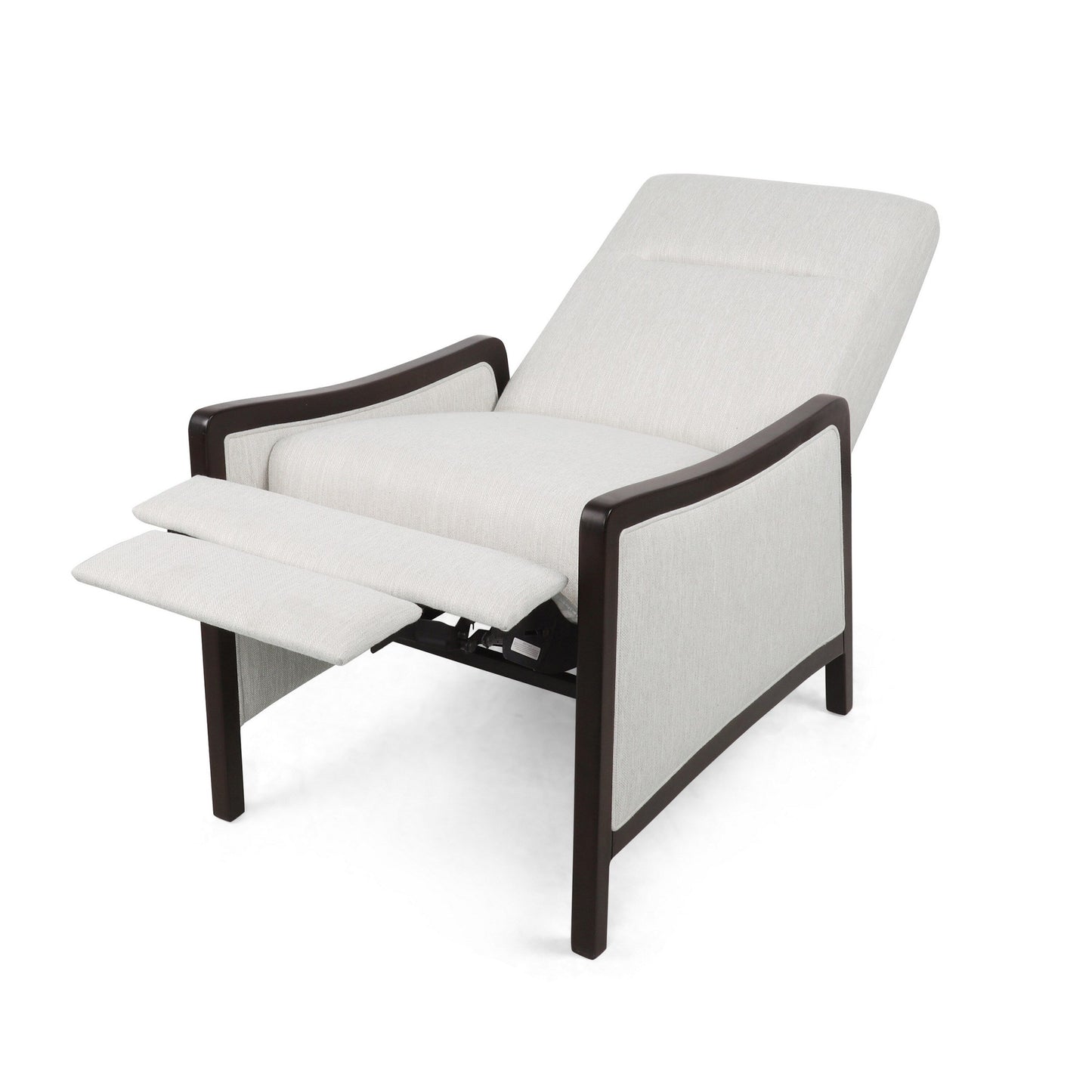 Fauteuil inclinable Reina avec dossier rabattable, bois de bouleau brun, tissu beige