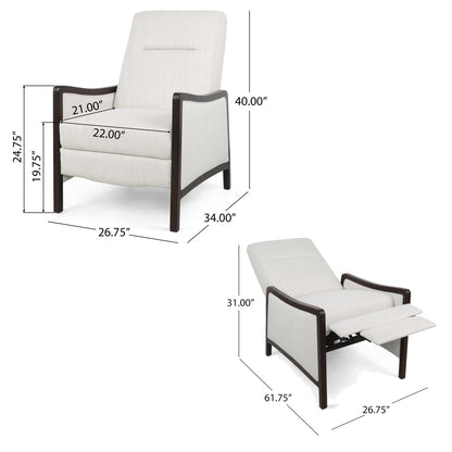 Fauteuil inclinable Reina avec dossier rabattable, bois de bouleau brun, tissu beige