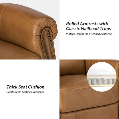 Fauteuil inclinable pivotant traditionnel Renato en cuir véritable avec base en métal, lot de 2 par HULALA HOME