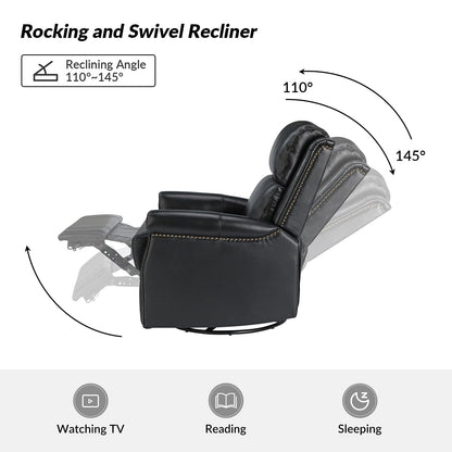 Fauteuil inclinable pivotant traditionnel Renato en cuir véritable avec base en métal, lot de 2 par HULALA HOME