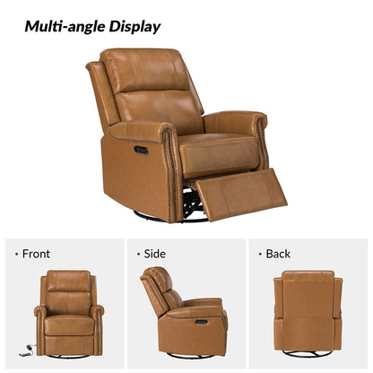 Fauteuil inclinable pivotant traditionnel Renato en cuir véritable avec base en métal, lot de 2 par HULALA HOME