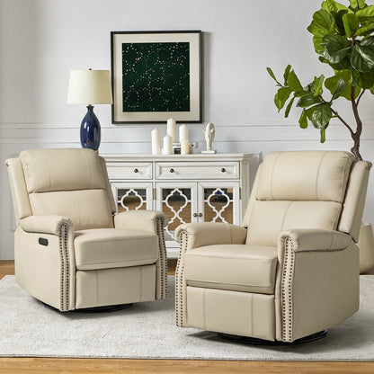 Fauteuil inclinable pivotant traditionnel Renato en cuir véritable avec base en métal, lot de 2 par HULALA HOME