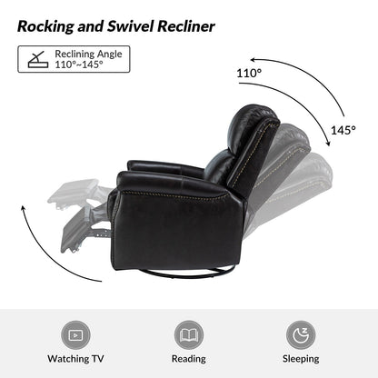 Fauteuil inclinable pivotant traditionnel Renato en cuir véritable avec base en métal, lot de 2 par HULALA HOME