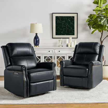 Fauteuil inclinable pivotant traditionnel Renato en cuir véritable avec base en métal, lot de 2 par HULALA HOME