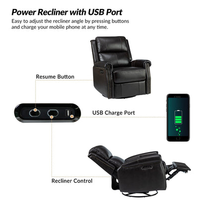 Fauteuil inclinable pivotant traditionnel Renato en cuir véritable avec base en métal, lot de 2 par HULALA HOME