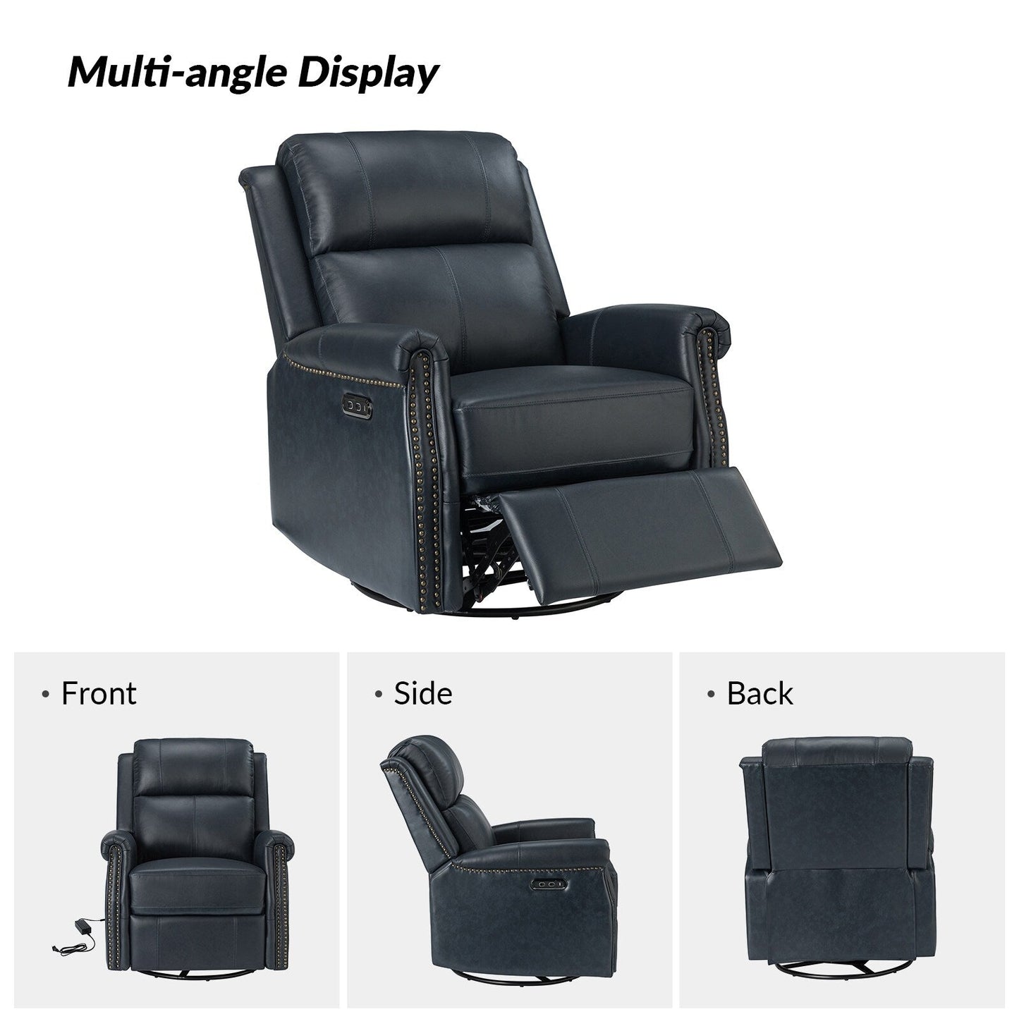 Fauteuil inclinable pivotant traditionnel Renato en cuir véritable avec base en métal, lot de 2 par HULALA HOME