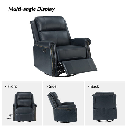 Fauteuil inclinable pivotant traditionnel Renato en cuir véritable avec base en métal, lot de 2 par HULALA HOME