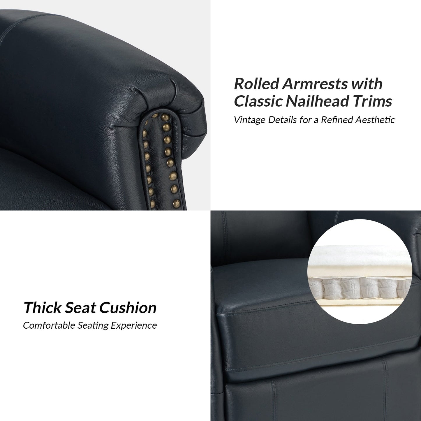 Fauteuil inclinable pivotant traditionnel Renato en cuir véritable avec base en métal, lot de 2 par HULALA HOME