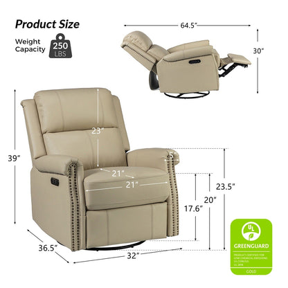 Fauteuil inclinable pivotant traditionnel Renato en cuir véritable avec base en métal, lot de 2 par HULALA HOME