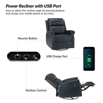 Fauteuil inclinable pivotant traditionnel Renato en cuir véritable avec base en métal, lot de 2 par HULALA HOME