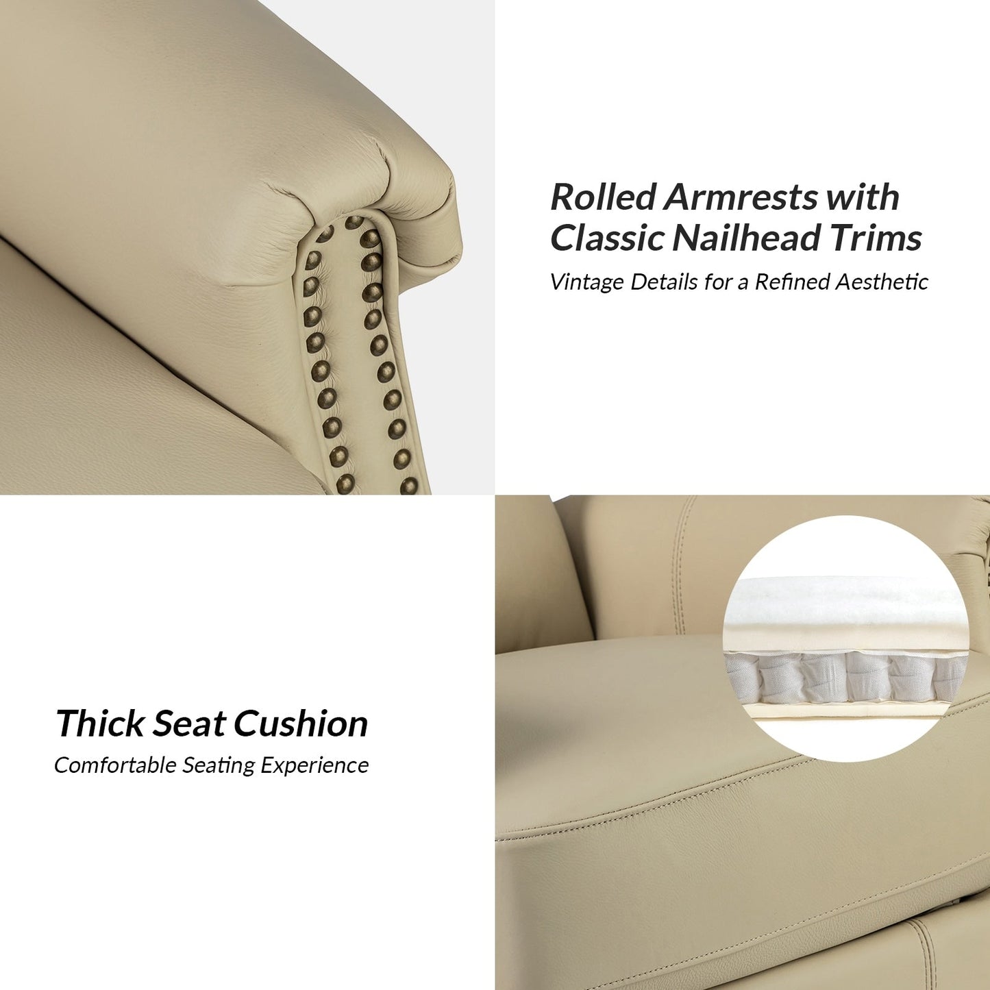 Fauteuil inclinable pivotant traditionnel Renato en cuir véritable avec base en métal, lot de 2 par HULALA HOME