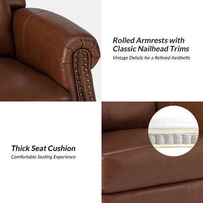 Fauteuil inclinable pivotant traditionnel Renato en cuir véritable avec base en métal, lot de 2 par HULALA HOME