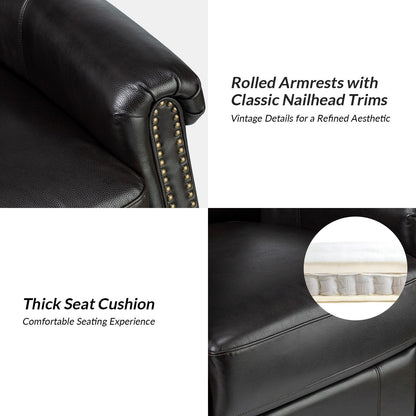 Fauteuil inclinable pivotant traditionnel Renato en cuir véritable avec base en métal, lot de 2 par HULALA HOME