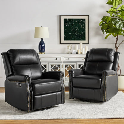 Fauteuil inclinable pivotant traditionnel Renato en cuir véritable avec base en métal, lot de 2 par HULALA HOME