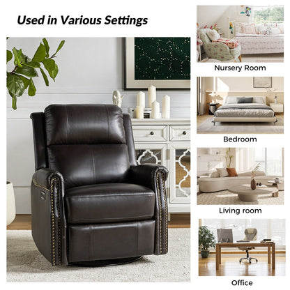 Fauteuil inclinable pivotant traditionnel Renato en cuir véritable avec base en métal, lot de 2 par HULALA HOME