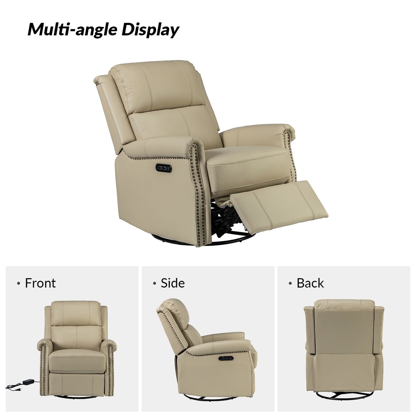 Fauteuil inclinable pivotant traditionnel Renato en cuir véritable avec base en métal, lot de 2 par HULALA HOME