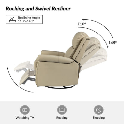 Fauteuil inclinable pivotant traditionnel Renato en cuir véritable avec base en métal, lot de 2 par HULALA HOME