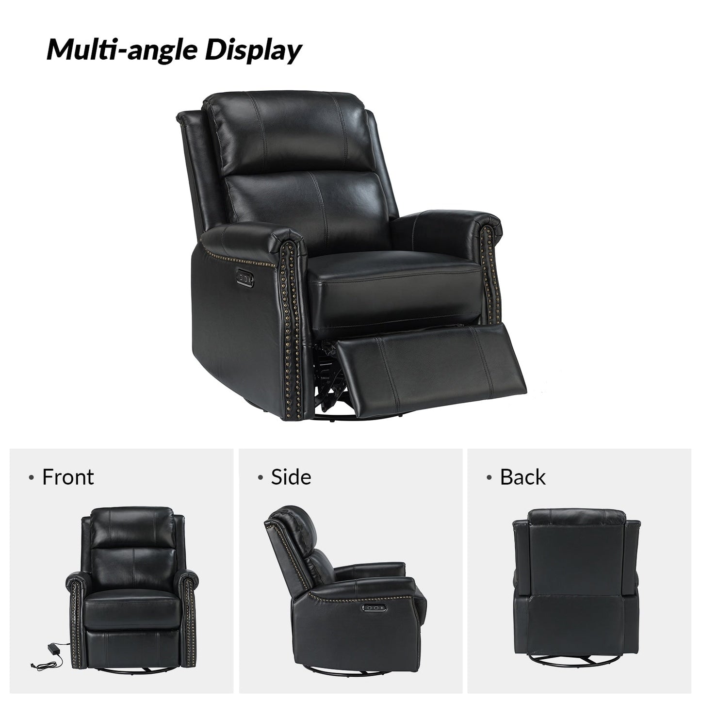 Fauteuil inclinable pivotant traditionnel Renato en cuir véritable avec base en métal, lot de 2 par HULALA HOME