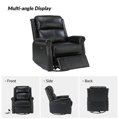 Fauteuil inclinable pivotant traditionnel Renato en cuir véritable avec base en métal, lot de 2 par HULALA HOME