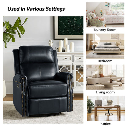 Fauteuil inclinable pivotant traditionnel Renato en cuir véritable avec base en métal, lot de 2 par HULALA HOME