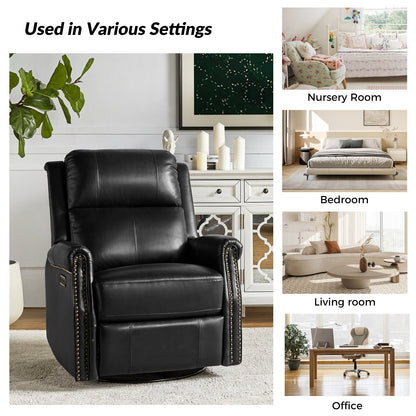 Fauteuil inclinable pivotant traditionnel Renato en cuir véritable avec base en métal, lot de 2 par HULALA HOME