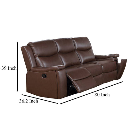 Canapé inclinable manuel Renna, porte-gobelet, similicuir marron camel 80 po