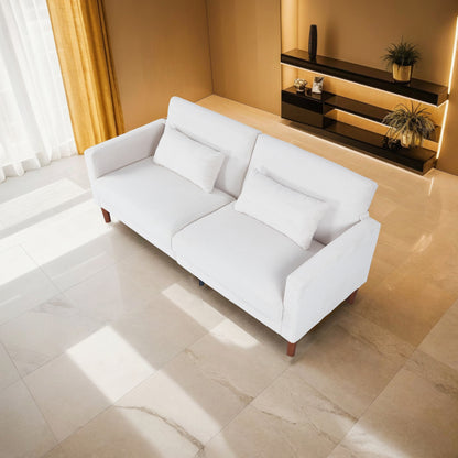 Causeuse rectangulaire rétro confortable de 74 po, 2 places, en velours côtelé, avec bois massif et 2 coussins, 4 couleurs en option