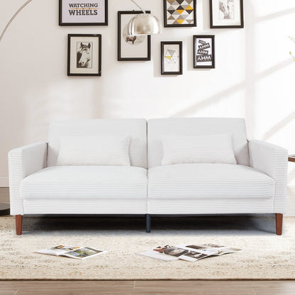 Causeuse rectangulaire rétro confortable de 74 po, 2 places, en velours côtelé, avec bois massif et 2 coussins, 4 couleurs en option