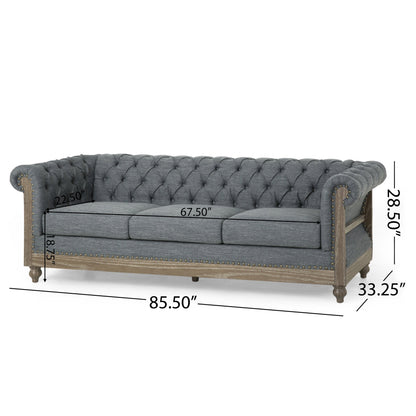 Canapé Chesterfield 3 places capitonné à boutons de style rétro 85,5 avec pieds en bois pour le salon