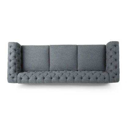 Canapé Chesterfield 3 places capitonné à boutons de style rétro 85,5 avec pieds en bois pour le salon