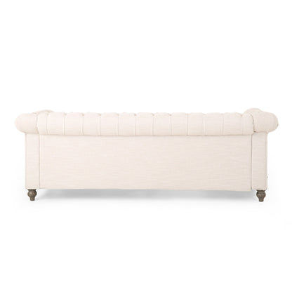 Canapé Chesterfield 3 places capitonné à boutons de style rétro 85,5 avec pieds en bois pour le salon