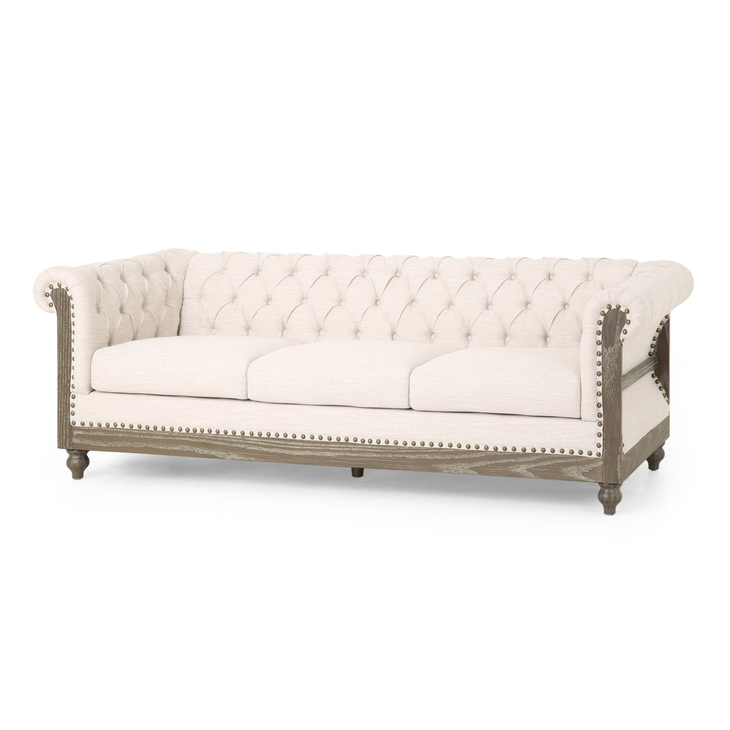 Canapé Chesterfield 3 places capitonné à boutons de style rétro 85,5 avec pieds en bois pour le salon
