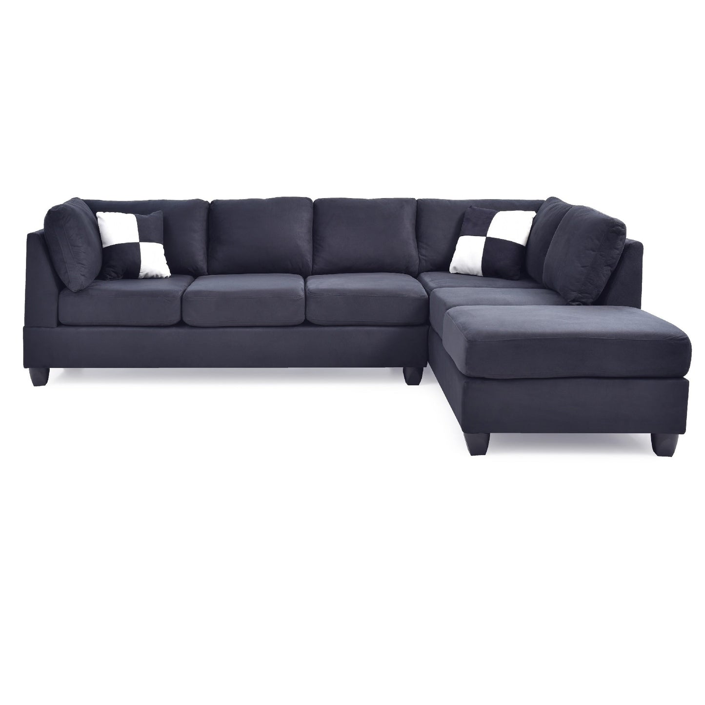 Canapé sectionnel 4 places réversible en microsuède avec coussins décoratifs - 111 - Noir