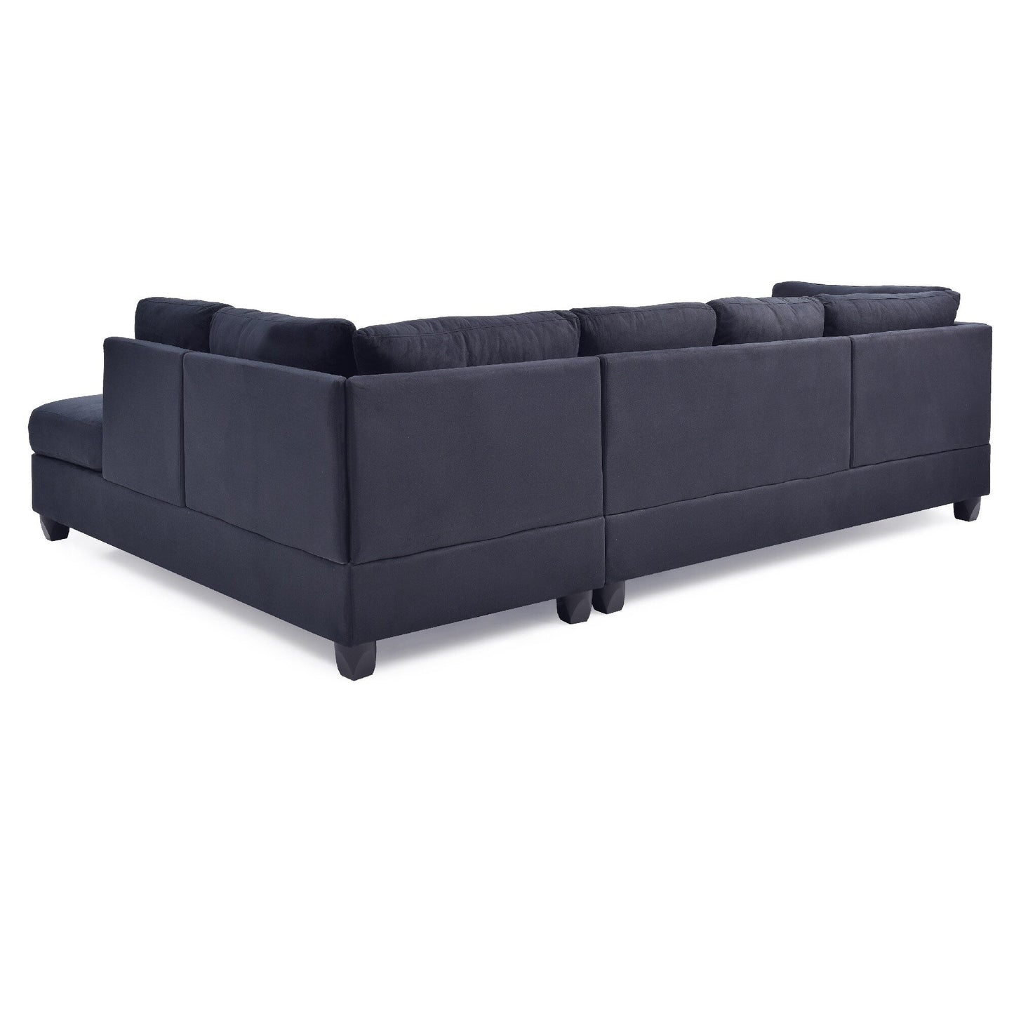 Canapé sectionnel 4 places réversible en microsuède avec coussins décoratifs - 111 - Noir